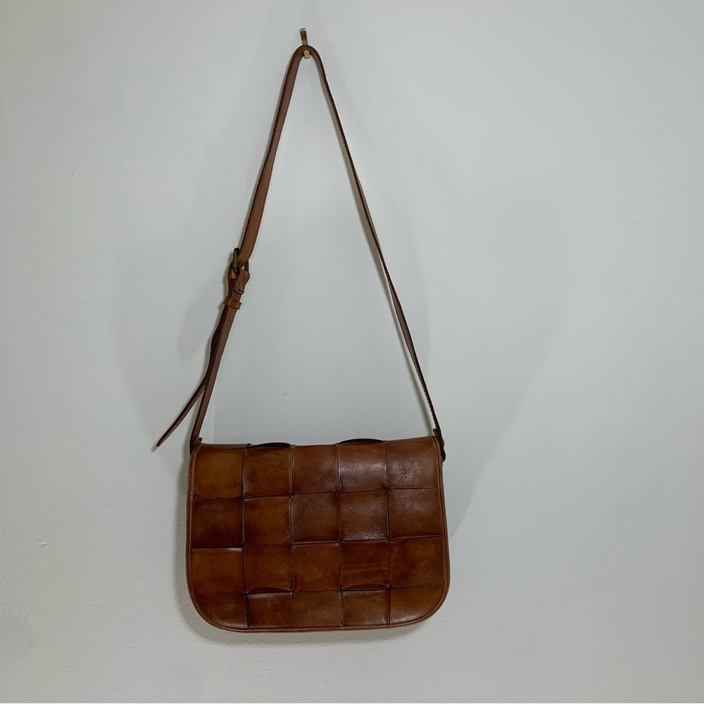 PATRICIA NASH Vitellia square flat woven Tan Leather crossbody Bag